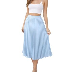 Kate Kasin Light Blue High Waisted Pleated Midi Skirt